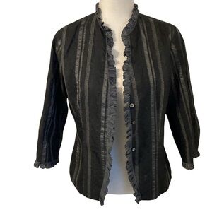 Doncaster Collection Blazer Jacket Black Ruffle Edge Crinkle Stripe Women Sz. 6